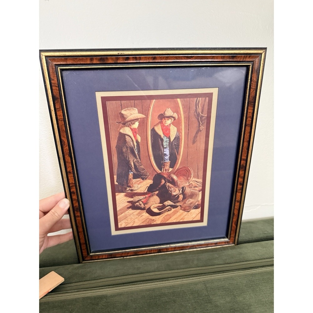 Homco‎  "Little Big Man" Picture Framed Western Theme Vintage Boys Room Cowboy